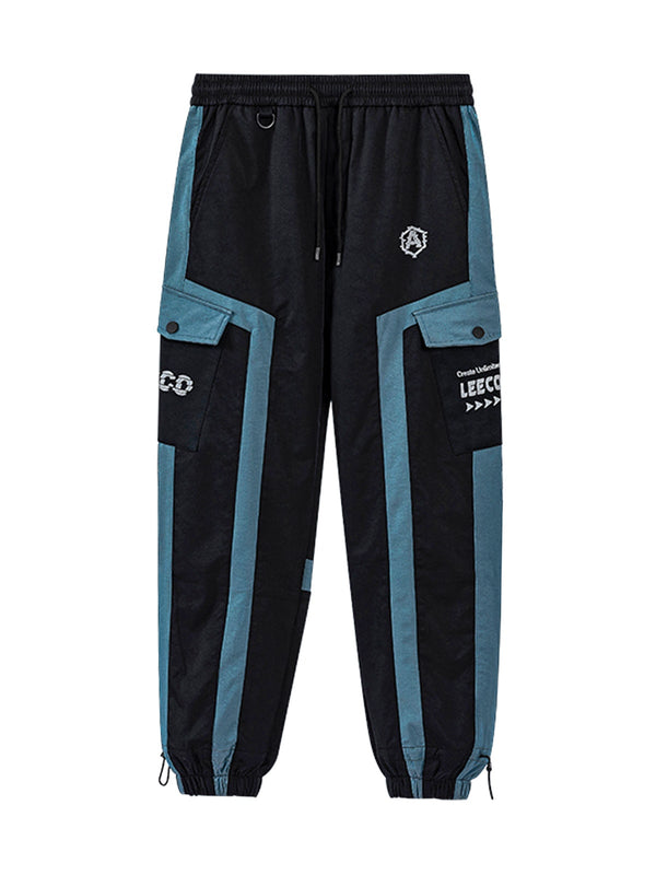 Jogging Pants Blue Trimmed Drawstring Cargo Pants