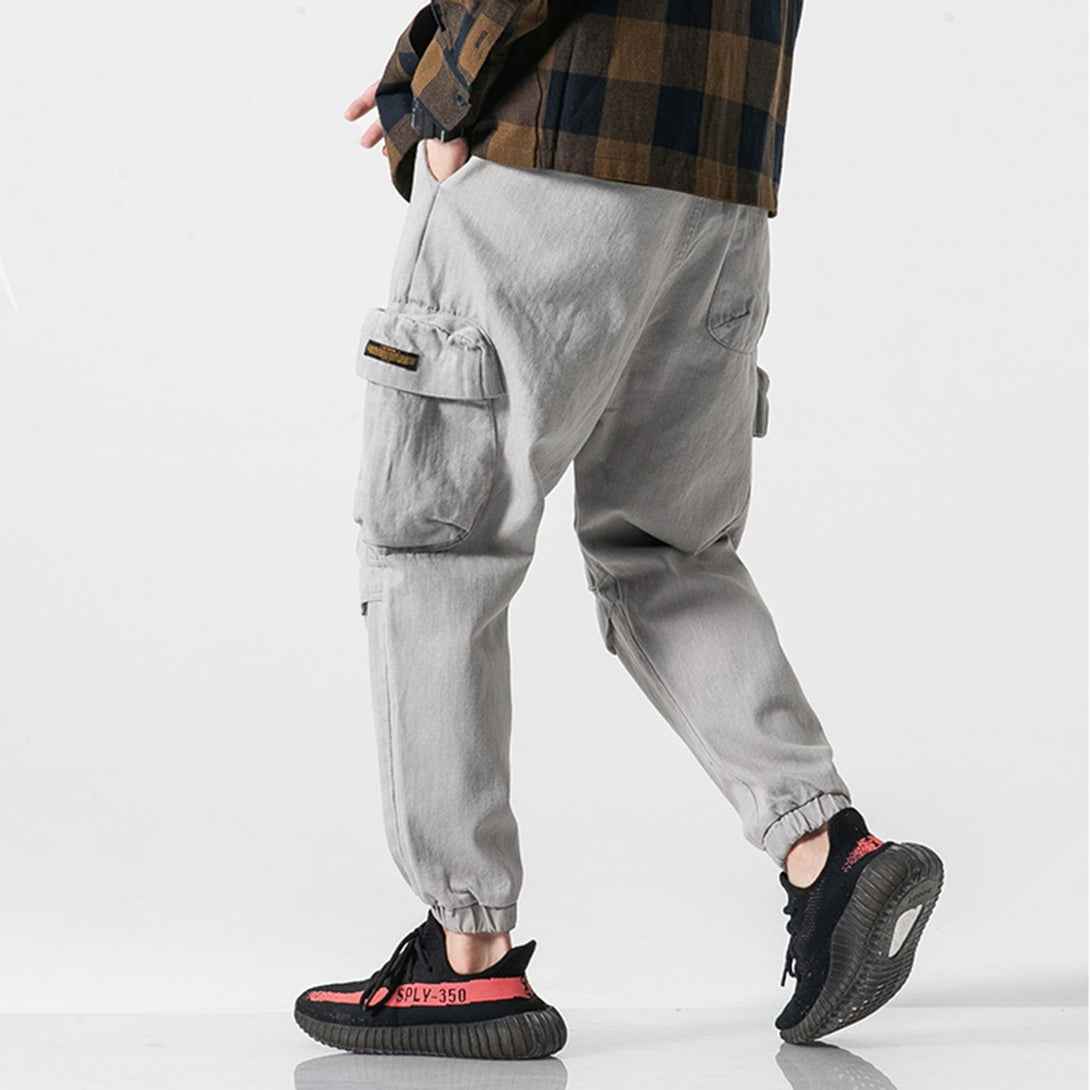 Straight Side Pocket Drawstring Cargo Pants - laixton