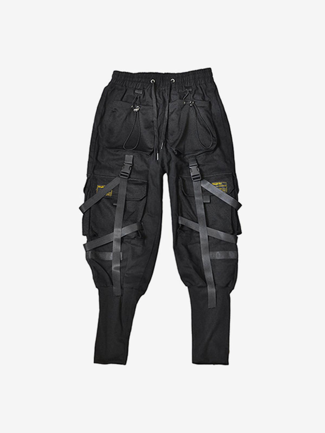 Function Buttons Ribbons Pockets Cargo Pants - laixton
