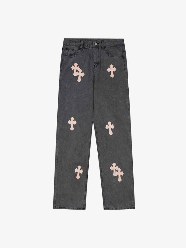 Washed And Printed Patterned Jean - laixton
