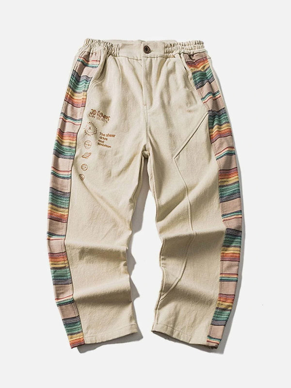 Laixton Vintage Side Rainbow Stitching Cropped Pants
