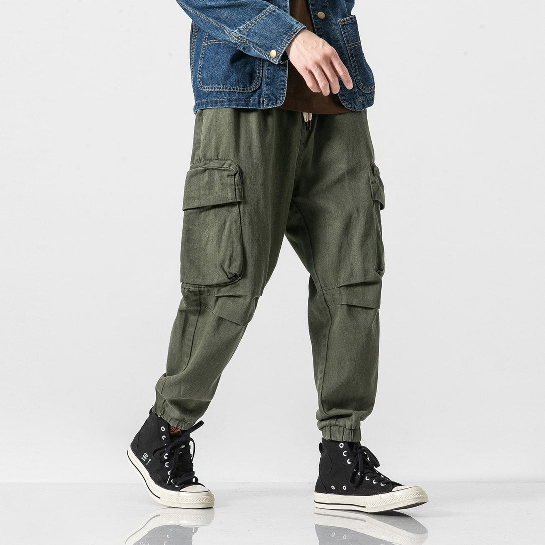 Straight Side Pocket Drawstring Cargo Pants - laixton