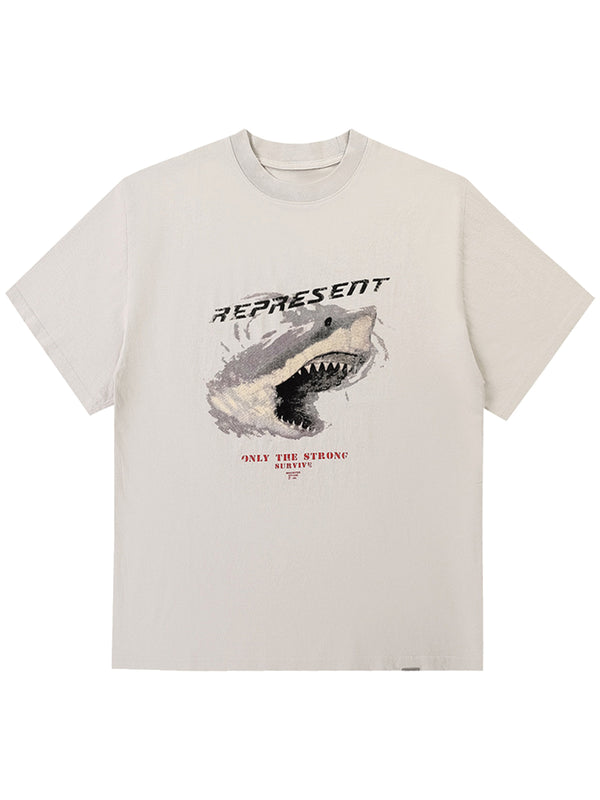 Laixton Cartoon Shark Print Graphic Tee