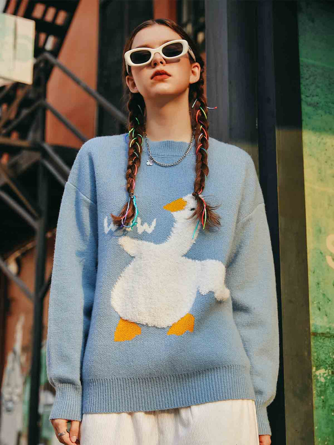 Cute Goose Pattern Knitted Sweater - laixton